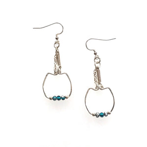 wire outline sterling silver earrings with crystal and sterling silver bead accents